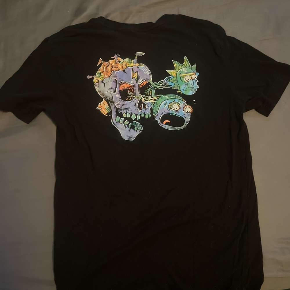 Rick and Morty. Black T-Shirt with Colorful Skull Design.